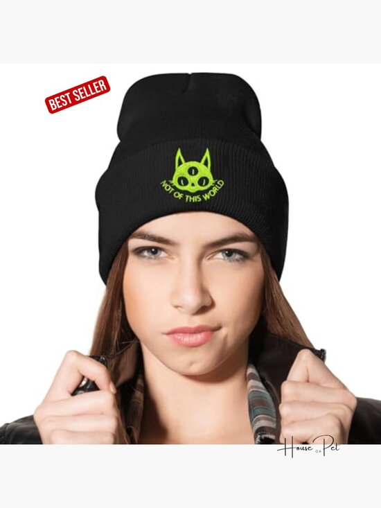 Knit Beanie Hat with Duck Embroidery, Stretchy Acrylic Skull Cap